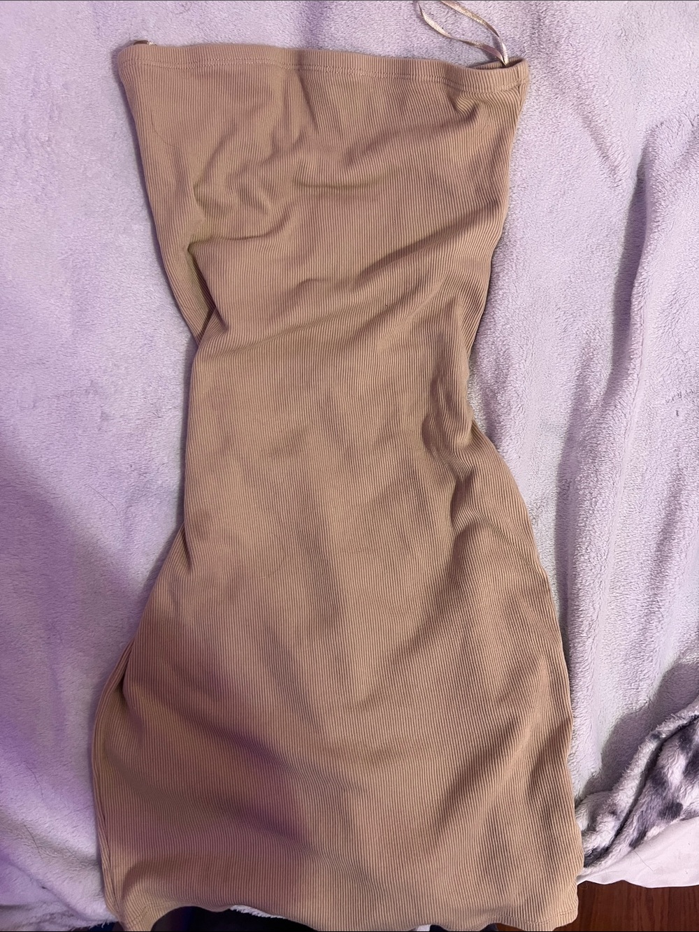 Streetwear Society Strapless Ribbed Bodycon Dress in Camel